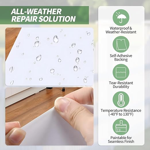 Vinyl Siding Repair Kit - 20 Pieces White Self-Adhesive Siding Patch, PVC Vinyl Fence Parts, Vinyl Weatherproof Siding Repair Tape for Cracks, Holes & Scratches