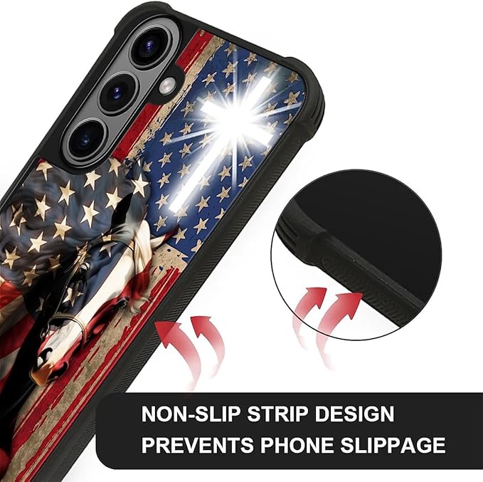 for Samsung Galaxy S26 Plus Case,Graphic Design for Girl Boy Soft Silicone Hard Acrylic Shock Protection Designed for Samsung Galaxy S26 Plus Red American Flag Horse Cross Pattern