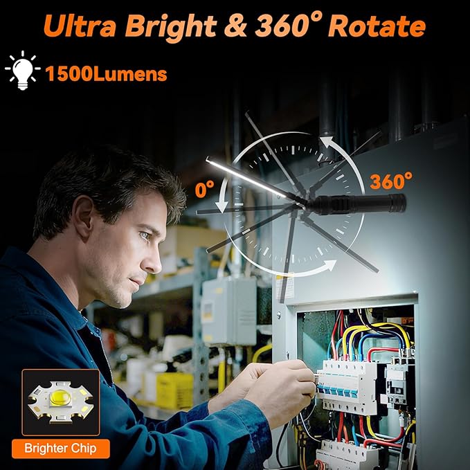2Pack Magnetic Work Light, All Aluminum & 1500 High Lumens Rechargeable LED Work Light, 7 Mode & 360° Rotation Mechanic Light, Rechargeable Flashlight for Car Repairing, Fathers Day Dad Gifts