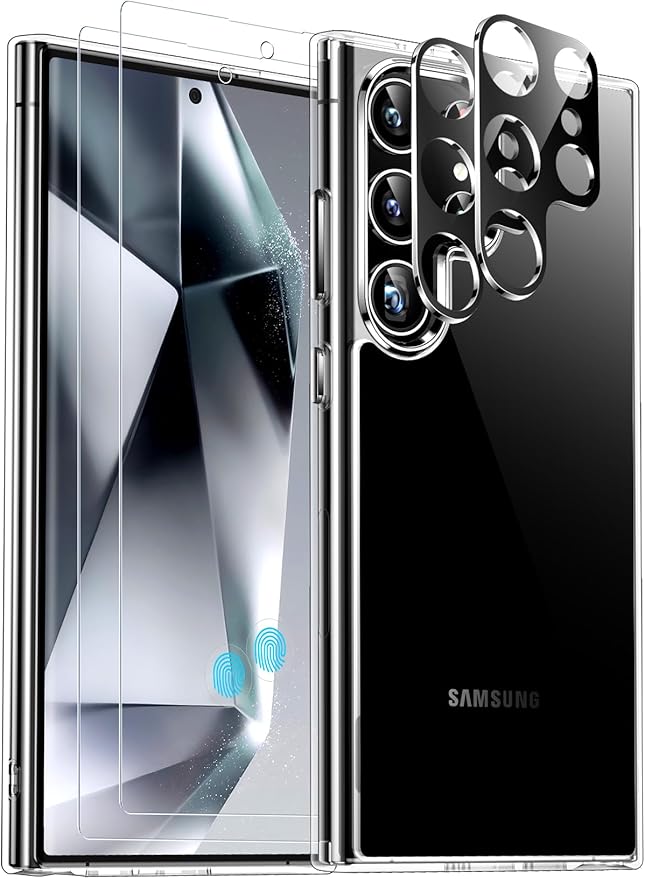 Red2Fire for Samsung Galaxy S24 Ultra Case, [2Pcs Screen Protector]+[2Pcs Lens Protector][Crystal Clear][No-Yellowing][Anti-Scratch][Mil-Grade Shockproof] Full Body Protection Phone Case 5G,Clear
