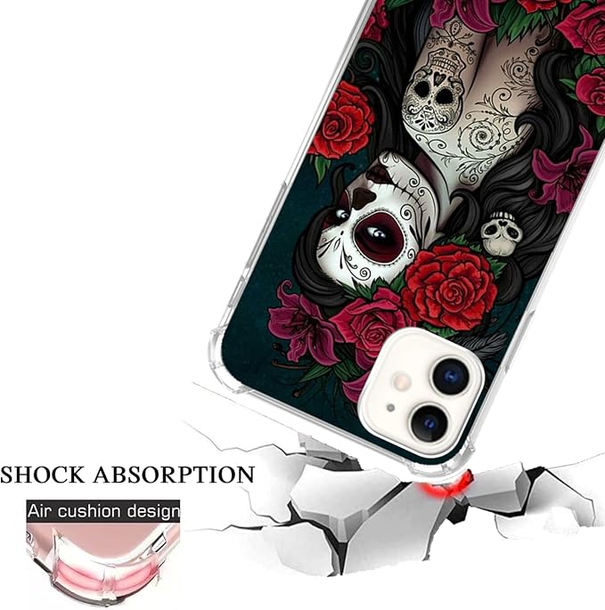 Sugar Skull Girl Case for iPhone 11,Skull and Flowers Pattern Unique Design Slim Shockproof TPU Bumper Protective Cover Case for iPhone 11