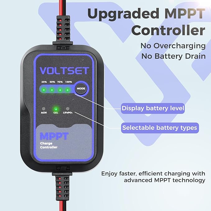 Voltset Solar Panel Kit 30W 12V with MPPT Controller, Solar Battery Trickle Charger Maintainer, Waterproof Solar Panel with Adjustable Mount Bracket for Boat RV Motorcycle Marine