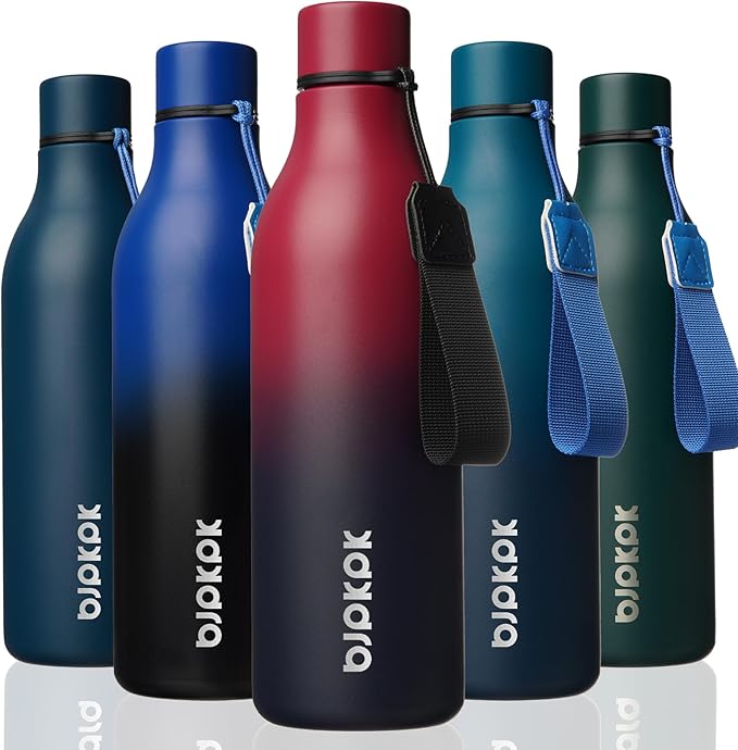 BJPKPK Insulated Water Bottles, 25 oz Stainless Steel Metal Water Bottle with Strap, BPA Free Leak Proof Jugs, Mugs, Flasks, Reusable Thermal Flasks for Sports & Travel,Charming Red