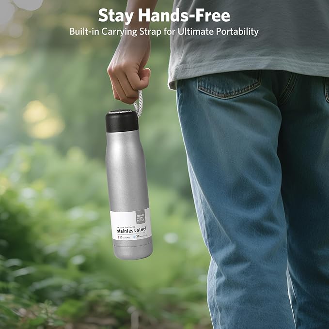 17 oz Stainless Steel Water Bottle Double Wall Vacuum Insulated Kids Wide Mouth Flask with Leakproof Portable Lid (Silver)