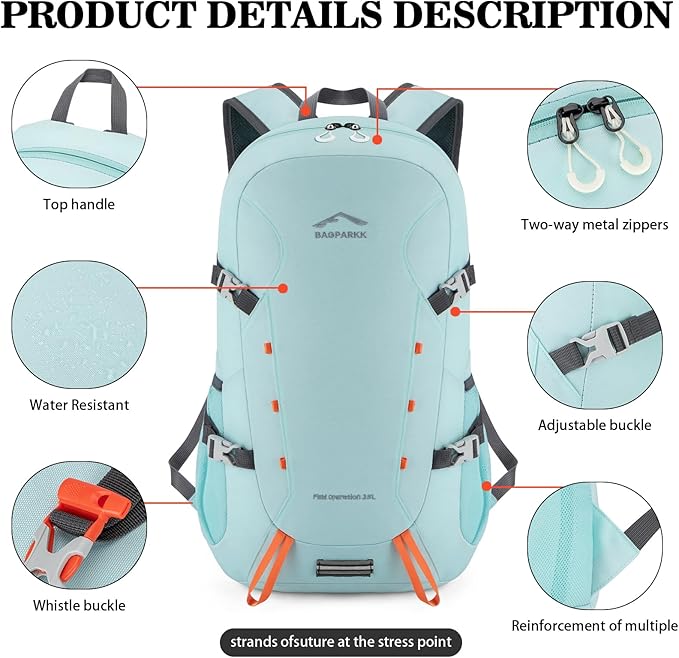 BAGPARKK Hiking Backpack,Large 35L Travel Backpacks for Men Women,Water Resistant Ultra Lightweight Foldable Packable Camping Daypack for Outdoor Sports