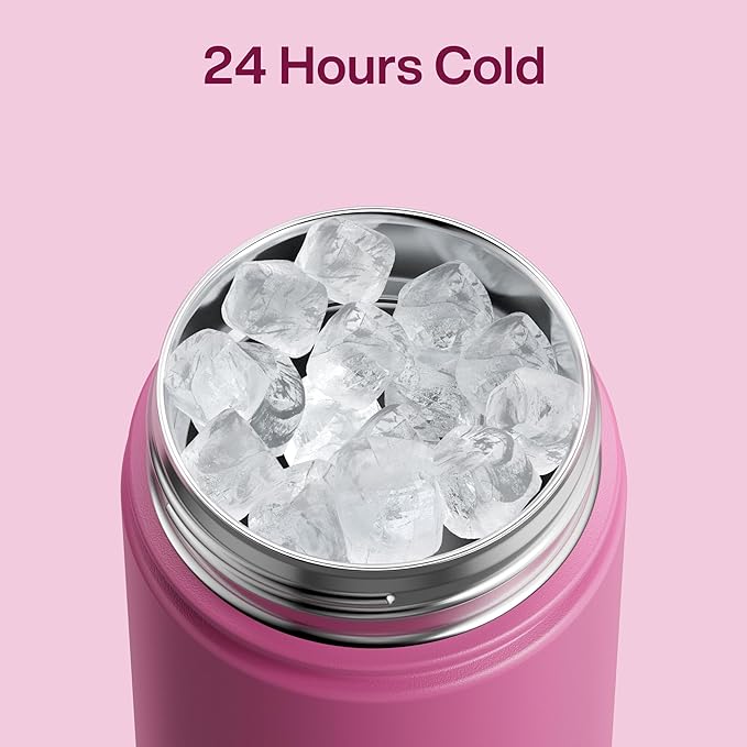 ENCOOL Insulated Water Bottle with Straw Stainless Steel Water Bottle, Leak-Proof, BPA-Free, Double Wall Vacuum Keeps Cold for 24 Hours for Sports, Travel, School (26 oz, Turkish Rose)