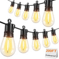 Brightever Outdoor String Lights Waterproof, 200FT Extra-Long LED Patio Lights with 62 Shatterproof S14 LED Bulbs, Vintage Edison String Lights for Outside, 2700K Warm White Deck Lights for Party