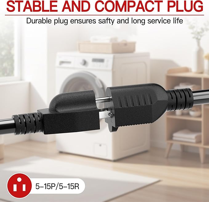 16/3 Short Extension Cord 1 FT, Black Extension Cord Flexible & Durable, Indoor 3 Prong Power Cable, Suitable for Home and Office, 13 Amp 1625 Watt 125VAC 16AWG, ETL Listed
