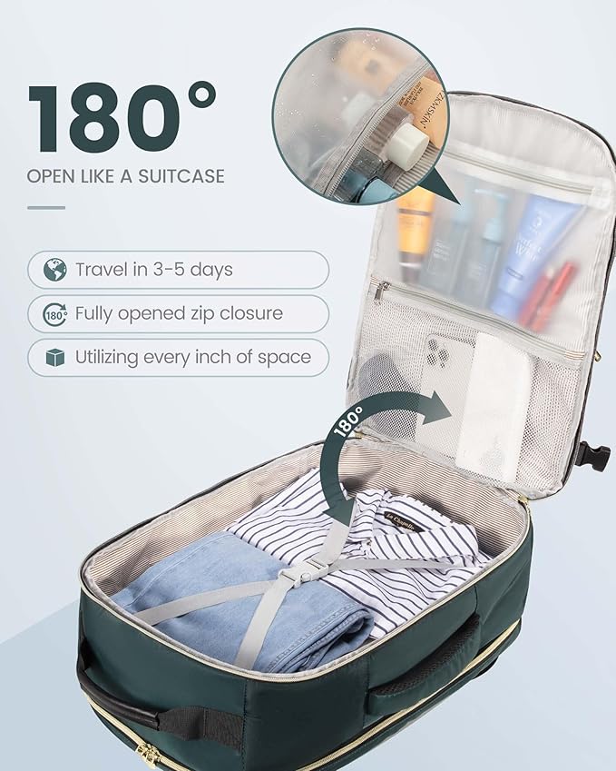 LOVEVOOK Travel Backpack for Women & Men 50L,Airline Approved Carry On Backpack Travel Essentials,TSA Carry on Luggage,Waterproof Personal Item Travel Bag,Suitcase with 3 Packing Cube,Dark green-Black