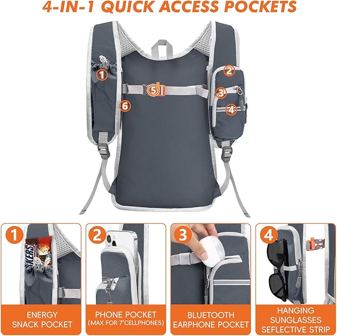 Seektop Small Hiking Backpack Expandable 12L-15L, Lightweight Packable Waterproof Daypack with Phone Pocket for Women Men