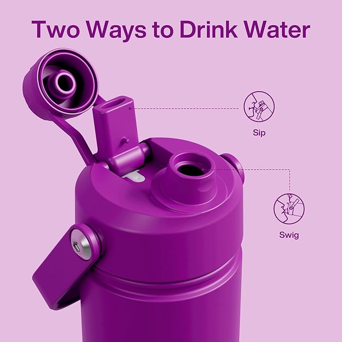 ENCOOL Insulated Water Bottle with Straw Stainless Steel Water Bottle, Leak-Proof, BPA-Free, Double Wall Vacuum Keeps Cold for 24 Hours for Sports, Travel, School (18 oz, Bright Magenta)