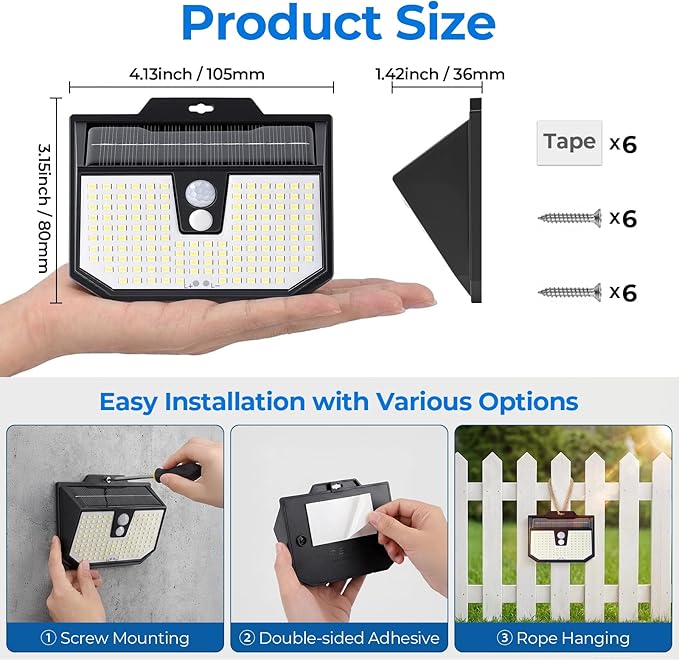 Brightever 4-Pack Solar Lights Outdoor Motion Sensor, Super Bright Outdoor Solar Lights Waterproof, 3 Lighting Modes Security Wall Lighting for Outside House, Pathway, Garden, Walking Dog, Fence