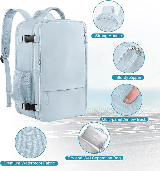 Sinaliy Large Expandable Travel Backpack for Men and Women, 17 Inch Laptop, Waterproof, Casual, College, Business, Hiking, Camping
