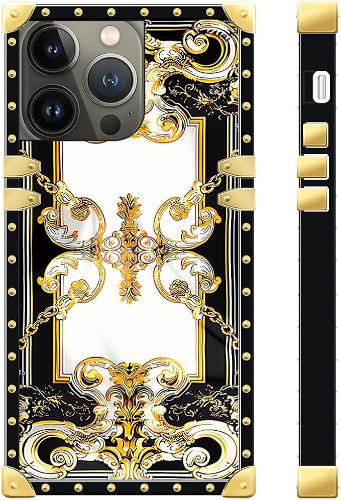 Compatible with iPhone 13 Pro Max Case, Gold Grain Flowers Luxury Golden Decoration for Girl Women Soft TPU Shockproof Protective Hard PC Back for iPhone 13 Pro Max