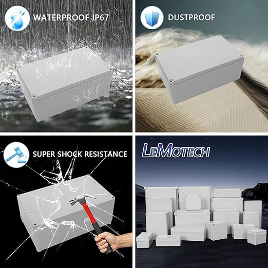 LeMotech Junction Box IP67 Waterproof Dustproof ABS Plastic Project Box for Electrical Outdoor Enclosure Gray 9.8 x 5.9 x 3.9 inch (250 x 150 x 100 mm)