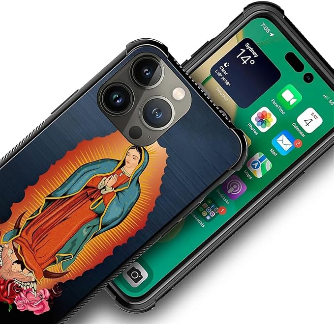 for iPhone 13 Pro Case, Red Virgen Guadalupe Pattern Graphic Design Girl Boy Soft Silicone Hard Acrylic Shock Protection for iPhone 13 Pro