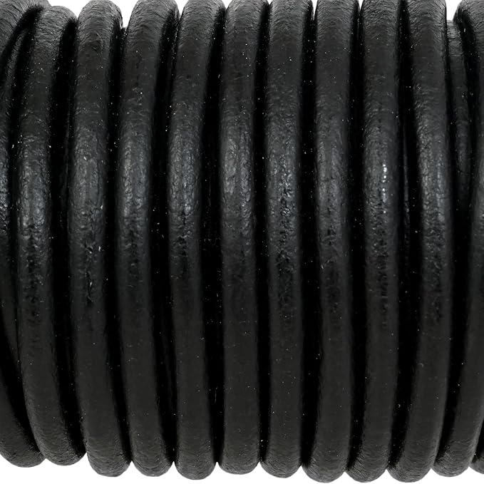 GENIQUE Real/Genuine Round Leather String Cord for Necklace, Bracelets, Jewellery, Braiding (Black Distressed, 4mm)