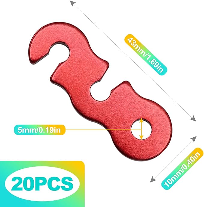 20Pcs Aluminum Alloy Rope/Cable Tensioners & Tie Downs - Knot-Free Cam Jam & Paracord Tighteners for Camping/Backpacking/Outdoor Gear