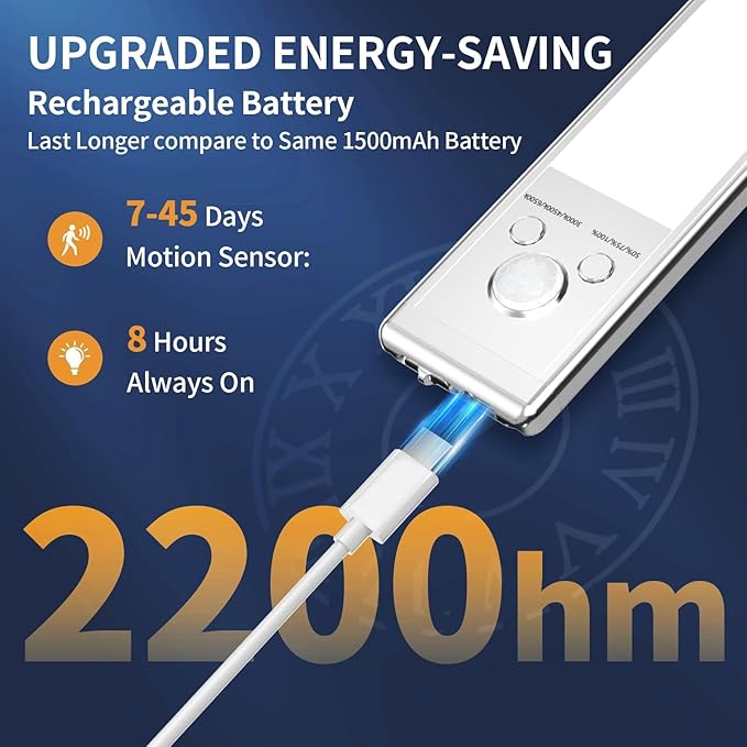 12" Under Cabinet Lights,88 LED Operated Motion Sensor Light Indoor,2200mAh USB Rechargeable Closet Lights, 2 Pack Magnetic Dimmable Closet Lights?Wireless Under Counter Lights for Kitchen, Stairs