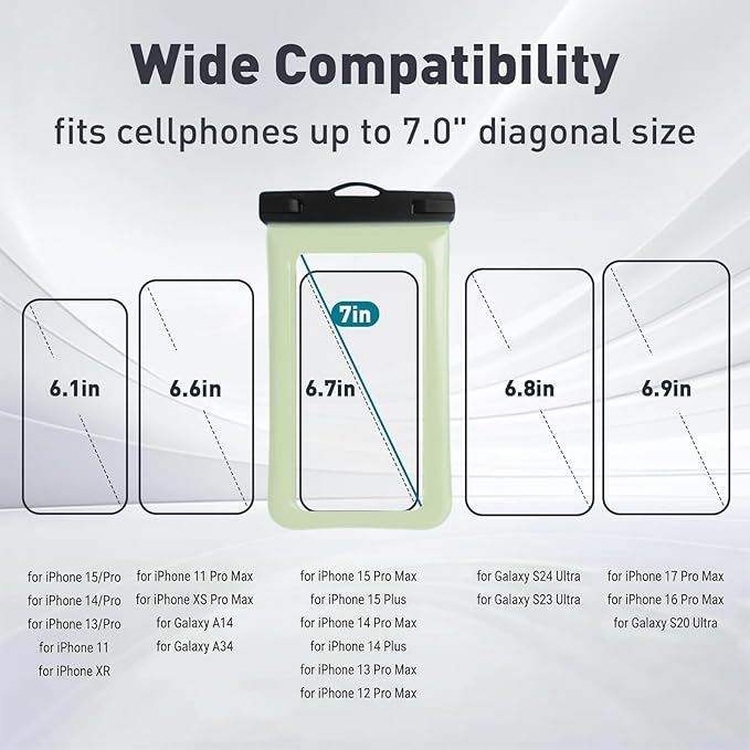 Floatable Soap Bubble Waterproof Phone Pouch Case with Crossbody Lanyard for iPhone 17 series 16 Pro Max/15 Pro/14/13, IP68 Cellphone Dry Bag Beach Cruise Ship Essential, 1 Pack-Mint Green-7″