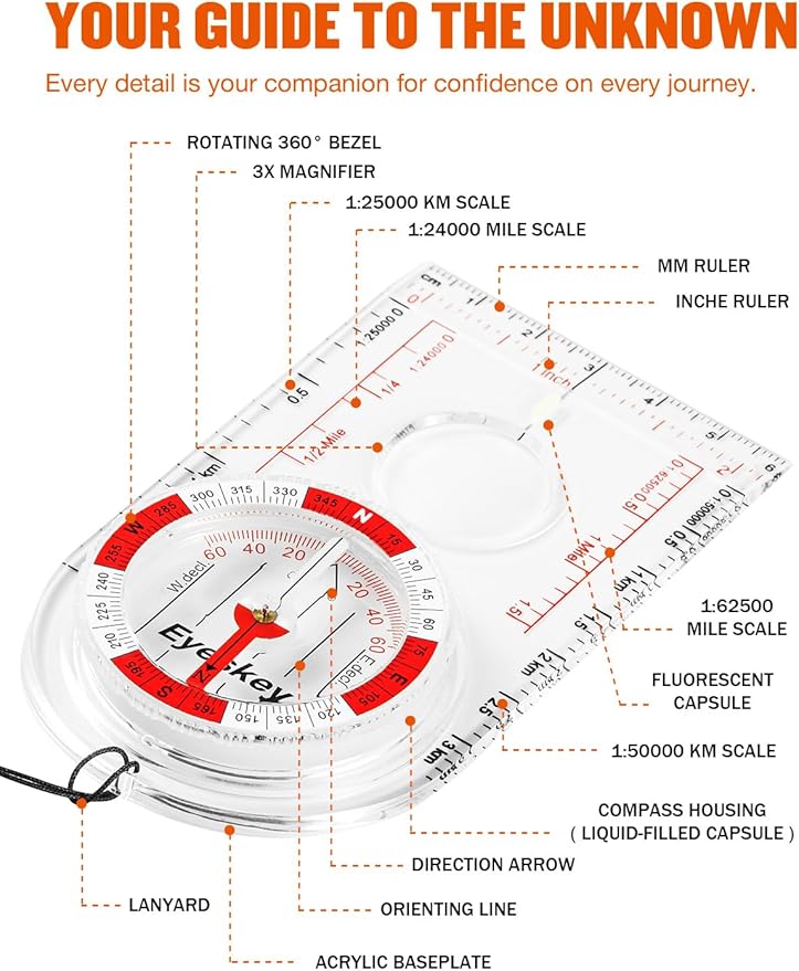 Eyeskey Advanced Orienteering Compass for Hiking & Navigation