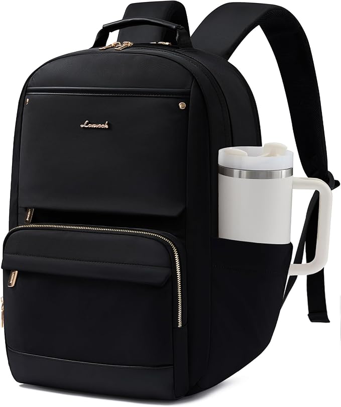 LOVEVOOK Laptop Backpack for Women with Large Capacity Cup Pocket, 15.6 inch Work Purse Travel Bag for Teacher Nurse, Waterproof Computer Business Back Pack, Cute Bookbag for School College, Black