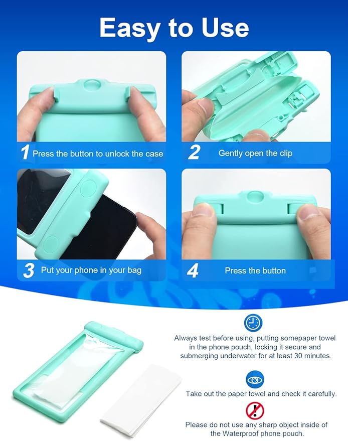 wellhouse Waterproof Phone Pouch, Waterproof Phone Case for iPhone 17 16 15 14 13 Pro Max XS Samsung, IPX8 3D Cellphone Dry Bag Beach Essentials (2 Pack -Earl Blue & Green 7.0", 7 inch)