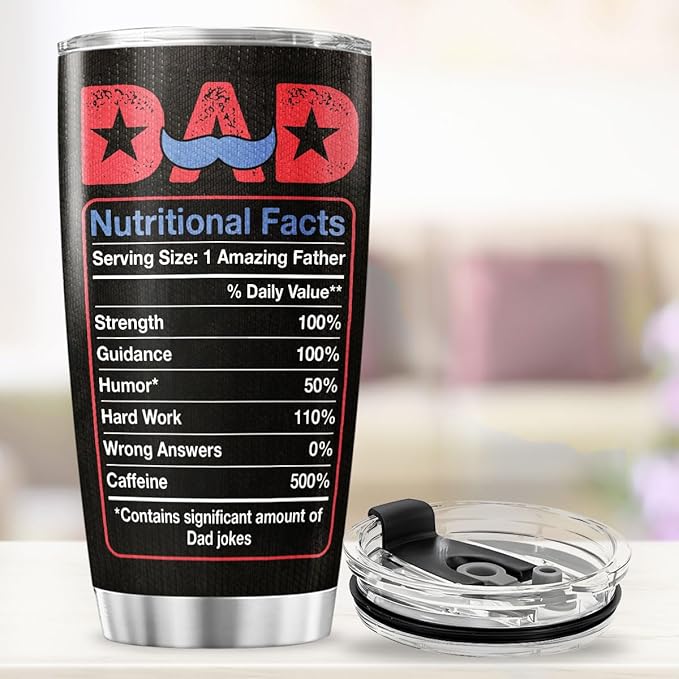 Best Dad Ever Black American 20oz Tumbler, Stainless Steel Insulated Mug with Funny Dad Nutrition Facts, Gift for Fathers Day, Husband, Grandpa, Birthday