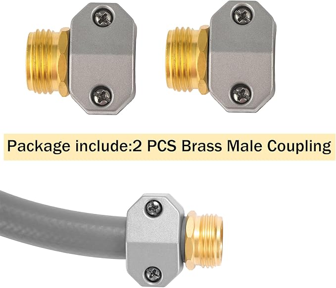 Garden Hose Repair Kits, 2 Pack Brass Water Hose Connector, Fit 3/4" and 5/8" Garden Hose, Male Hose End Repair Fittings Replacement, Hose Mender Kit