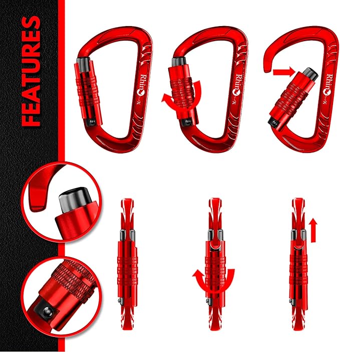 Rhino Produxs 12kN (2697 lbs) Heavy Duty Carabiner Clips, for Securing Pets, Outdoor, Camping, Hiking, Hammock, Dog Leash Harness, Keychains