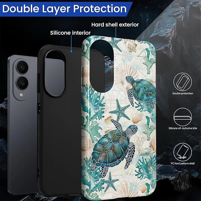 for Samsung Galaxy S25 Edge Case,HL2 Ocean Sea Turtle Nautical Map Hybrid 2 Layer Hard Shell Silicone Protective Pattern Design Case