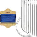 Upholstery Repair Kit: Waxed Sewing Thread (Blue Color) & Heavy Duty Needles (11 PCS) for Leather, Canvas & Quilting Thread