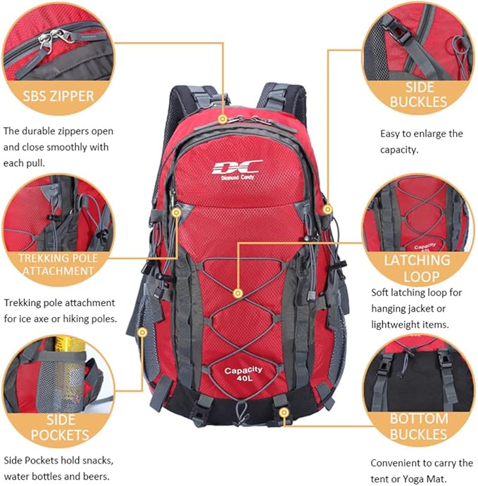 Diamond Candy Waterproof Hiking Backpack for Men and Women, Lightweight Day Pack for Travel Camping | Waterproof, Lightweight, for Travel Camping