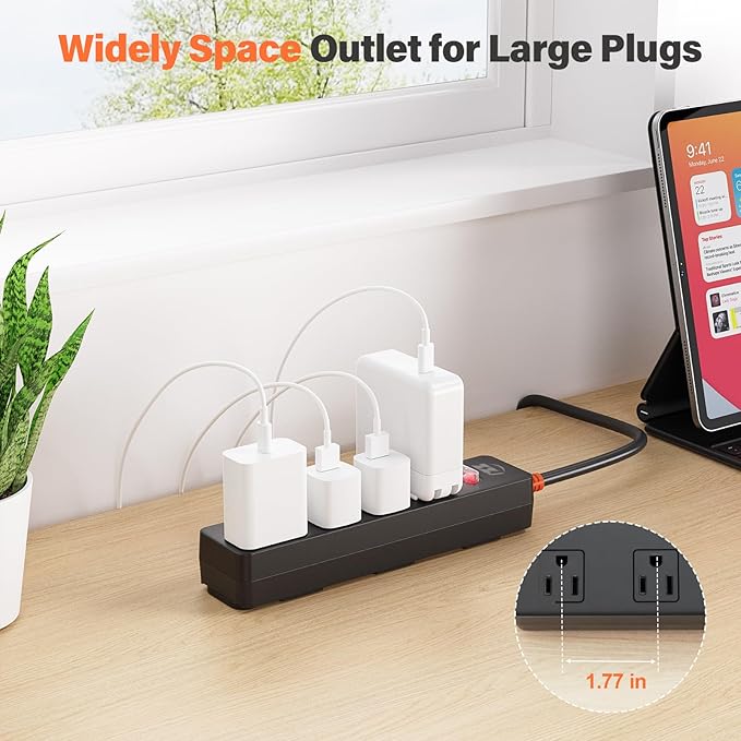Outdoor Power Strip Weatherproof, IPX6 Waterproof Surge Protector with 4 Wide Outlets,1625W/13A Overload Protection Switch, 6FT Extension Cord, Wall Mountable for Indoor Outdoor, UL FCC Listed