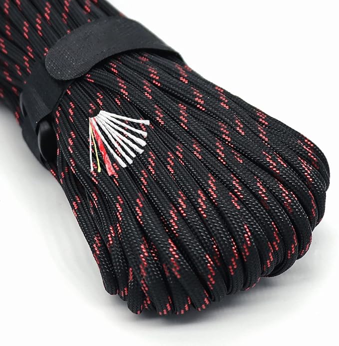 PSKOOK Survival Paracord Parachute Fire Cord Survival Ropes Red Tinder Cord PE Fishing Line Cotton Thread 7 Strands Outdoor 20, 25, 100 Feet