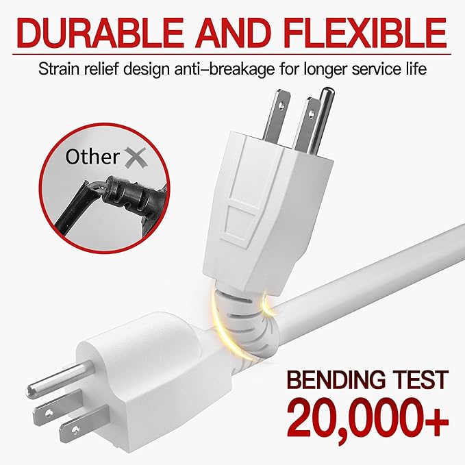 16/3 13A 125V 1625W 30 FT Outdoor Extension Cord Waterproof, Weatherproof & Flame Retardant White 3 Prong Power Cord Outside for Lawn & Garden,125 VAC 16AWG SJTW, ETL Listed