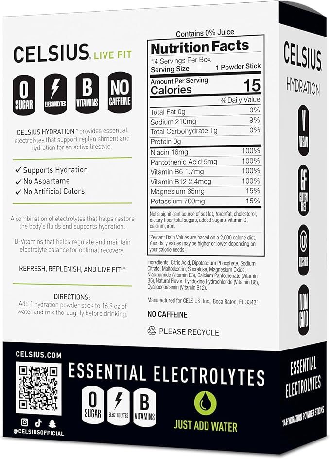CELSIUS Hydration™ Lemon Lime, Sugar Free Electrolyte Hydration Drink Mix (Pack of 14)