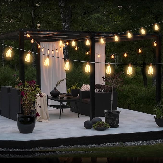 10FT Outdoor String Lights - Waterproof LED Patio Lights Shatterproof ST38 Edison Bulbs, Connectable Hanging Outdoor Vintage Lights for Indoor Backyard Yard Gazebo Porch Party Decor