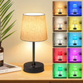 Wowag Small Cordless Table Lamp,5000mAh Rechargeable Battery Operated Desk Lamp,3 Colors & 7 RGB Stepless Dimmable, Portable Touch Fabric Shade LED Night Light for Bedroom Restaurant Home(Flaxen)