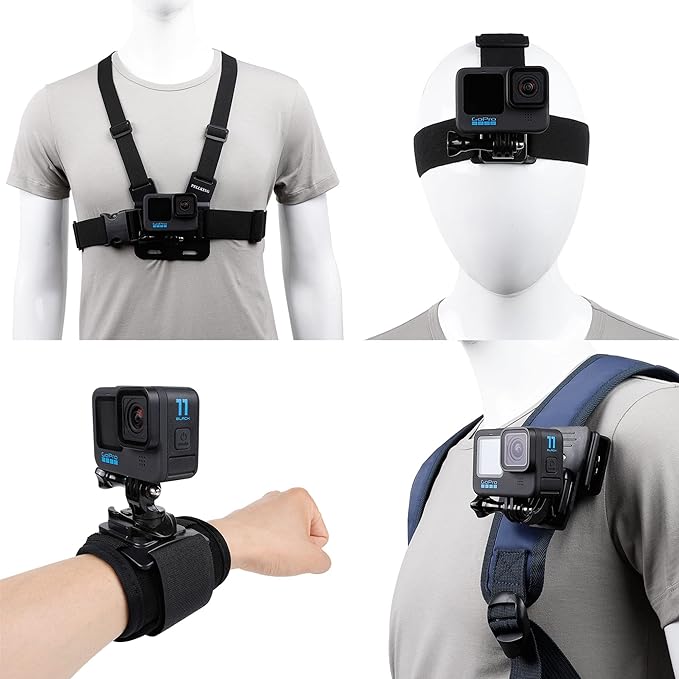 Accessories Set for GoPro Hero 13/12/11/10/9/8/7/6/5/4,New Quick Release Head Strap Mount + Chest Mount Harness + Backpack Clip Holder + 360°Rotating Wrist Strap