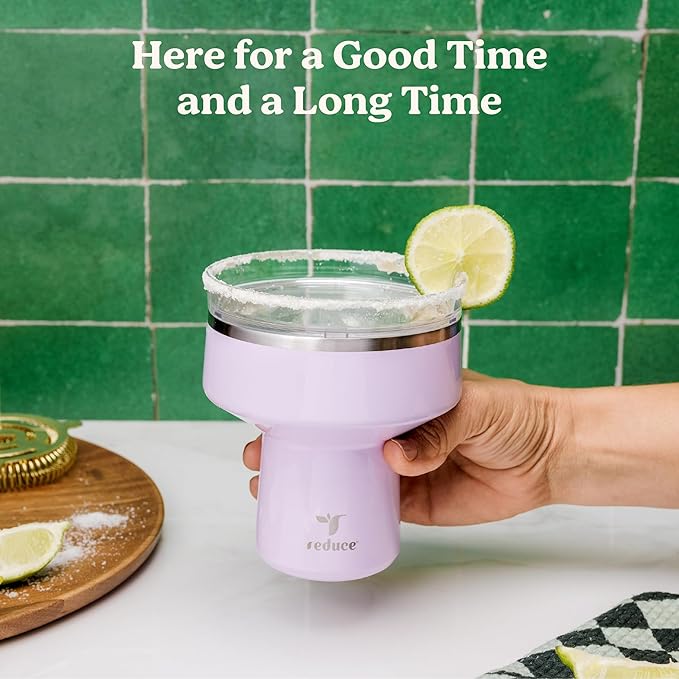 REDUCE Saltini 16 oz Cocktail Tumbler - Insulated Margarita Tumbler with Lid - Keeps Drinks Cold for 10 Hours - 360 Sippable Martini Glass Alternative - Shatterproof, Perfect for Parties - Palm Leaf