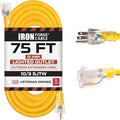 Iron Forge Cable Outdoor Extension Cord 75 Ft - 10 Gauge Heavy Duty Extension Cord, 15 AMP, 10/3 Yellow Power Cable SJTW Weatherproof with 3 Prong