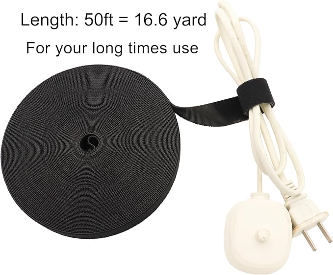 Hook and Loop Roll, 50ft x 3/4inch Cut to Length Straps, Fastening Cable Ties Reusable, Multi-purpose Cable Management Wire Ties Cable Straps Hook Loop Self-Gripping