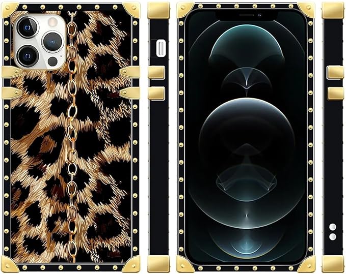 Compatible with iPhone 12 Pro Max Case, Seamless Gold Chain Leopard Luxury Golden Decoration for Girl Women Soft TPU Shockproof Protective Hard PC Back for iPhone 12 Pro Max