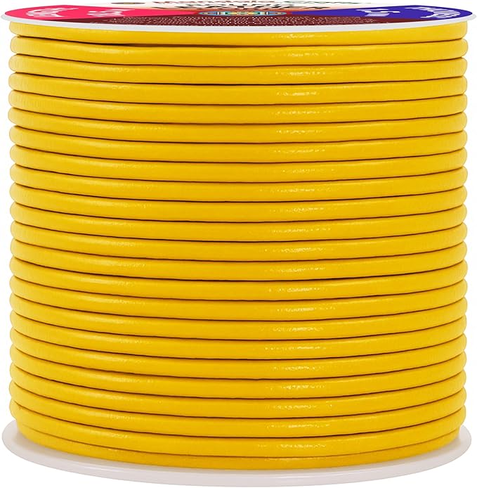 Mandala Crafts Round Genuine Mustard Yellow Leather Cord for Jewelry Making – 1.5mm Cowhide Leather Rope String Lace for Kumihimo – 20 Yards Cowhide Craft Cording Spool