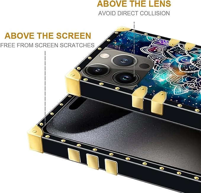 Compatible with iPhone 16 Pro Max Case, Starry Sky Colourful Mandala Luxury Golden Decoration for Girl Women Soft TPU Shockproof Protective Hard PC Back