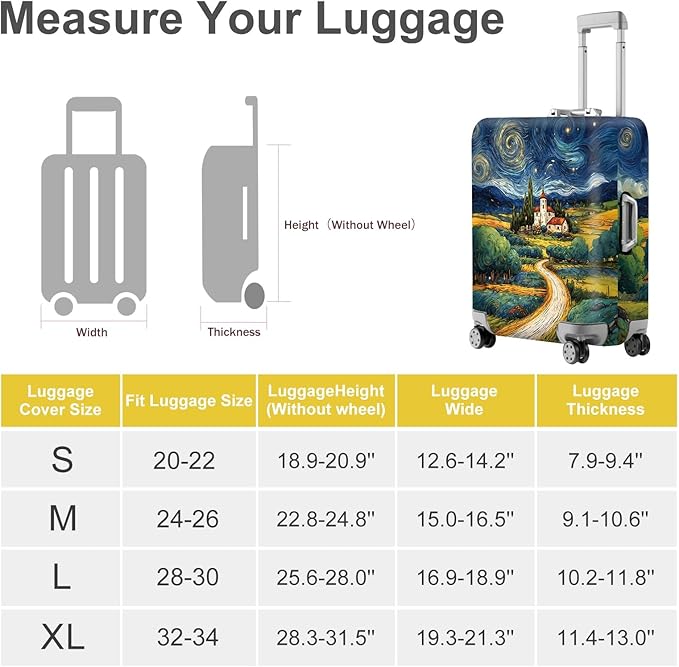ANNA QUEEN Starry Night Landscape Luggage Cover, Artistic Oil Painting Style Suitcase Protector for 28-30 Inch Bags