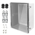 LeMotech Electrical Box, IP67 Waterproof Hinged Clear Cover Stainless Steel Latch Junction Box, ABS Plastic Electrical Enclosure with Mounting Plate,Wall Brackets, Cable Glands,17.7"x13.8"x7.9", Grey