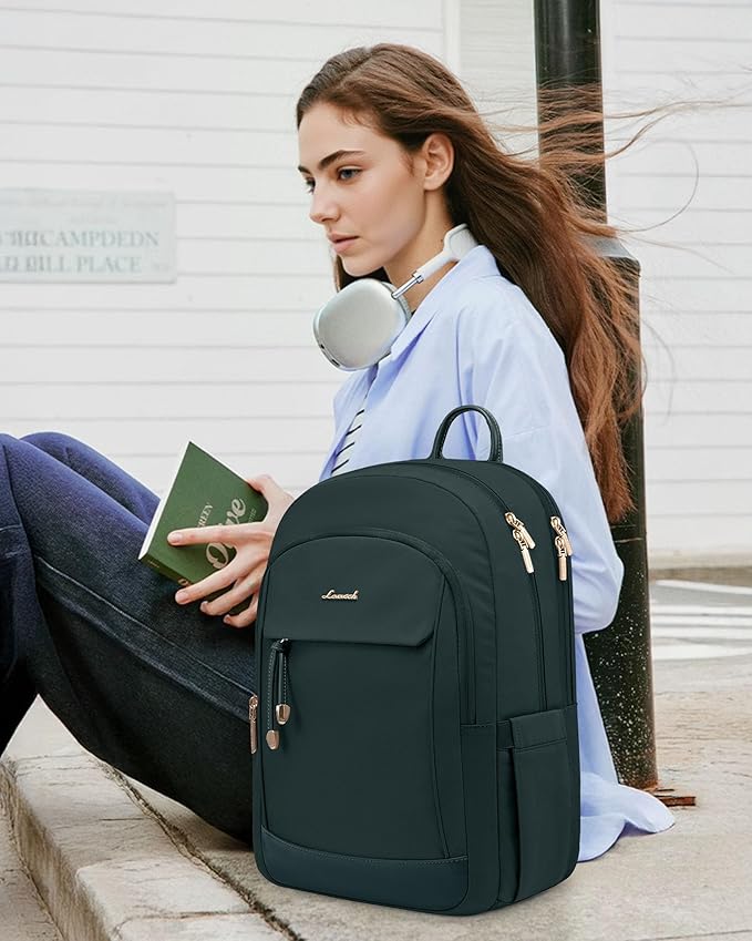 LOVEVOOK Backpack for Women, 15.6 Inch Laptop Backpacks for Work College Travel, Large Capacity Water-Repellent Anti Theft Computer Bags with Laptop Compartment College Essentials, dark green