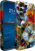 Compatible for Samsung Galaxy A36 5G Case, Dual Layer Heavy Duty 2 in 1 Shockproof Protective Phone Case,Stained Glass Blooming Flowers